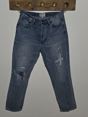 Women's Distressed Straight Leg Blue Jeans